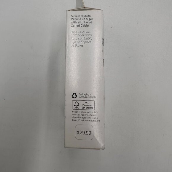 VERIZON Vehicle Charger with 9-foot Fixed Coiled Cable for iPod iPhone iPad NIB - Picture 4 of 7